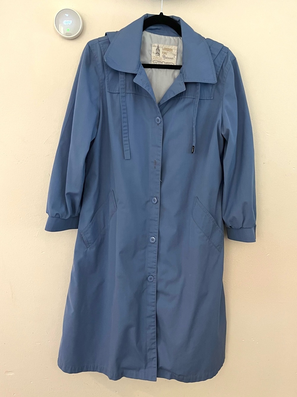 Vintage 80s London Fog Blue Hooded Raincoat Petite 12 Minimalist Classic